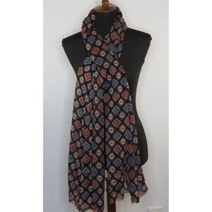 Spartina 449 Light and Airy 100% Wool  Scarf 72"x24" Black Red & Blue NWOT